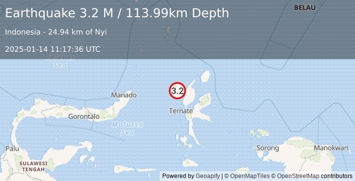 Earthquake Halmahera, Indonesia (3.2 M) (2025-01-14 11:17:36 UTC)