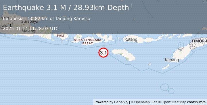 Earthquake Sumbawa Region, Indonesia (3.1 M) (2025-01-14 11:28:07 UTC)