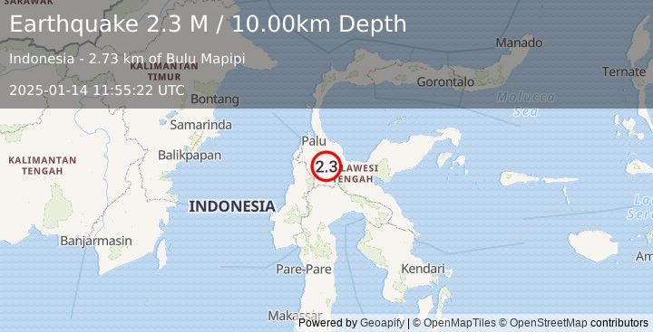 Earthquake Sulawesi, Indonesia (2.3 M) (2025-01-14 11:55:22 UTC)