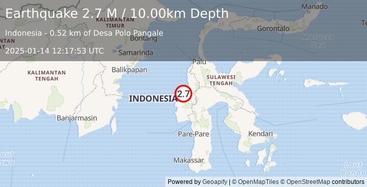 Earthquake Sulawesi, Indonesia (2.7 M) (2025-01-14 12:17:53 UTC)