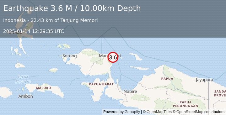 Earthquake West Papua Region, Indonesia (3.6 M) (2025-01-14 12:29:35 UTC)