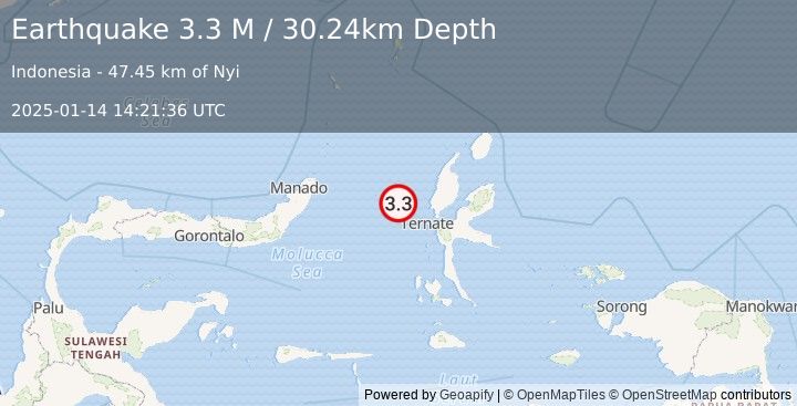 Earthquake Northern Molucca Sea (3.3 M) (2025-01-14 14:21:36 UTC)