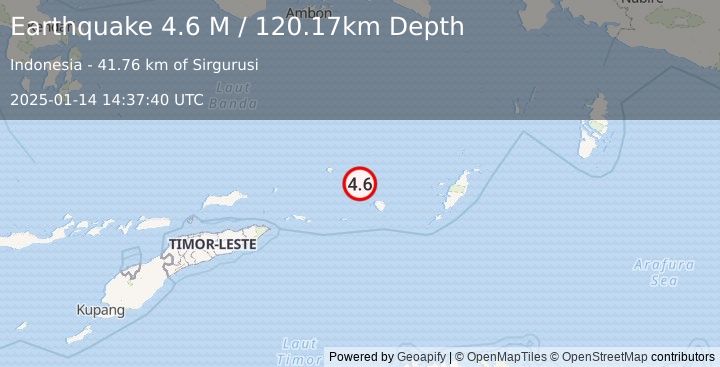 Earthquake Banda Sea (4.6 M) (2025-01-14 14:37:40 UTC)