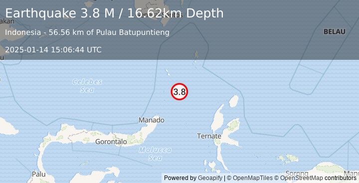 Earthquake Northern Molucca Sea (3.8 M) (2025-01-14 15:06:44 UTC)