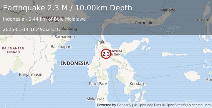 Earthquake Sulawesi, Indonesia (2.3 M) (2025-01-14 16:49:52 UTC)