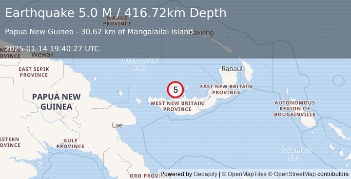 Earthquake New Britain Region, Papua New Guinea (5.0 M) (2025-01-14 19:40:27 UTC)