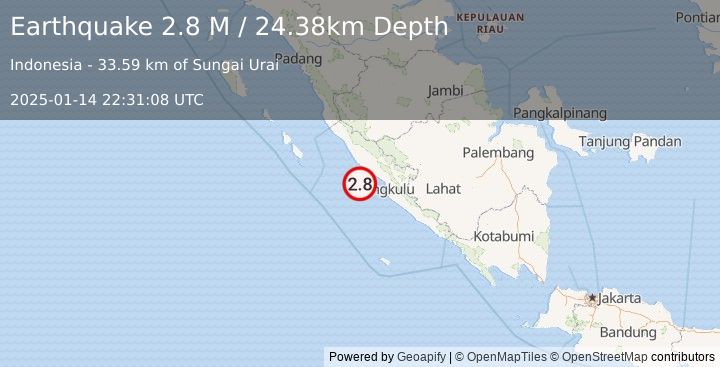 Earthquake Southern Sumatra, Indonesia (2.8 M) (2025-01-14 22:31:08 UTC)