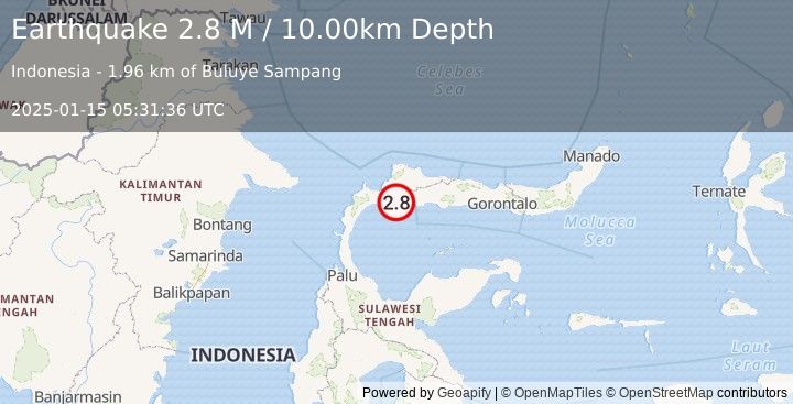 Earthquake Minahassa Peninsula, Sulawesi (2.8 M) (2025-01-15 05:31:36 UTC)