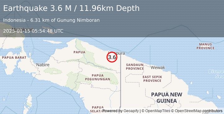 Earthquake Near North Coast of West Papua (3.6 M) (2025-01-15 05:54:48 UTC)