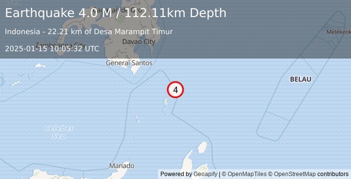 Earthquake Talaud Islands, Indonesia (4.0 M) (2025-01-15 10:05:32 UTC)