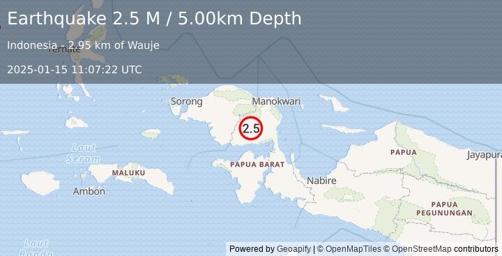 Earthquake West Papua Region, Indonesia (2.5 M) (2025-01-15 11:07:22 UTC)