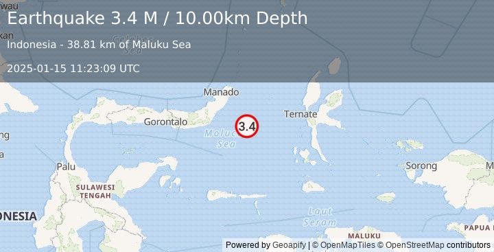 Earthquake Northern Molucca Sea (3.4 M) (2025-01-15 11:23:09 UTC)