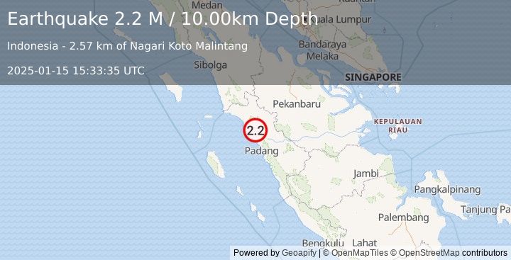 Earthquake Southern Sumatra, Indonesia (2.2 M) (2025-01-15 15:33:35 UTC)