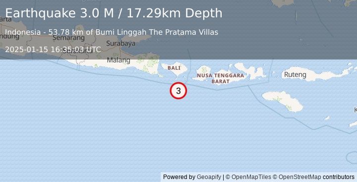 Earthquake South of Bali, Indonesia (3.0 M) (2025-01-15 16:35:03 UTC)