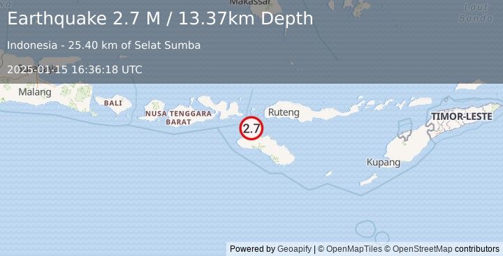 Earthquake Sumba Region, Indonesia (2.7 M) (2025-01-15 16:36:18 UTC)