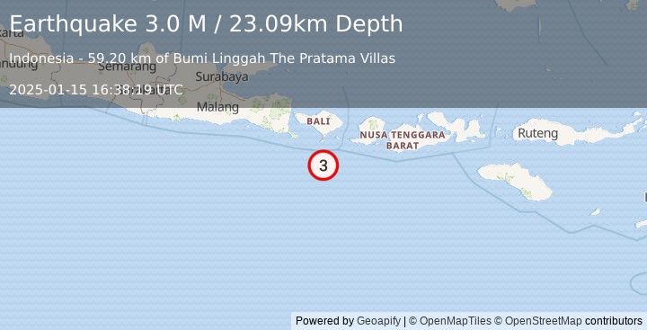 Earthquake South of Bali, Indonesia (3.0 M) (2025-01-15 16:38:19 UTC)