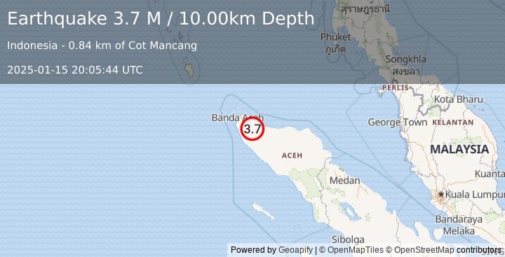 Earthquake Northern Sumatra, Indonesia (3.7 M) (2025-01-15 20:05:44 UTC)