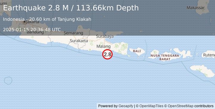 Earthquake Java, Indonesia (2.8 M) (2025-01-15 20:36:48 UTC)