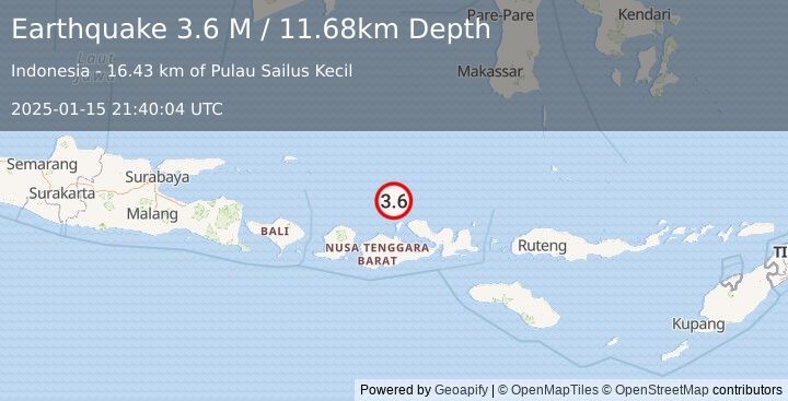 Earthquake Bali Sea (3.6 M) (2025-01-15 21:40:04 UTC)