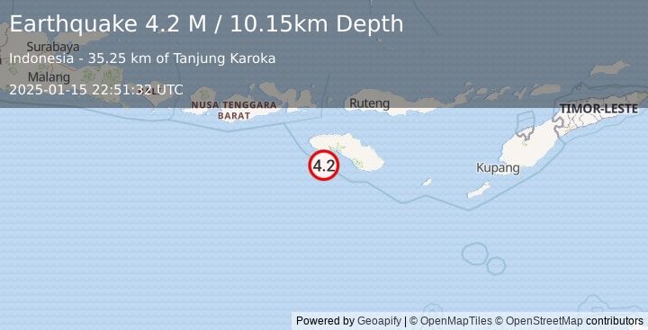 Earthquake Sumba Region, Indonesia (4.2 M) (2025-01-15 22:51:32 UTC)