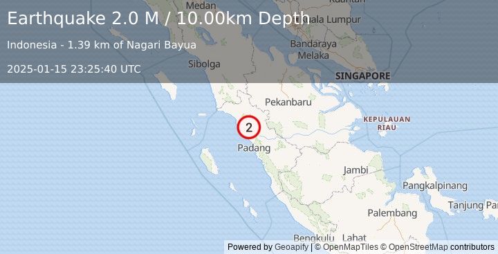 Earthquake Southern Sumatra, Indonesia (2.0 M) (2025-01-15 23:25:40 UTC)