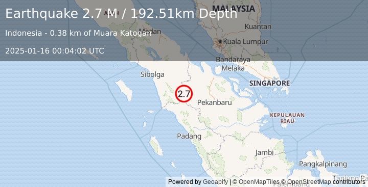 Earthquake Northern Sumatra, Indonesia (2.7 M) (2025-01-16 00:04:02 UTC)