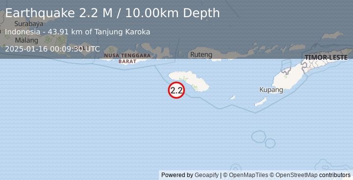 Earthquake Sumba Region, Indonesia (2.2 M) (2025-01-16 00:09:30 UTC)