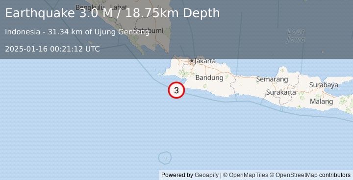 Earthquake Java, Indonesia (3.0 M) (2025-01-16 00:21:12 UTC)