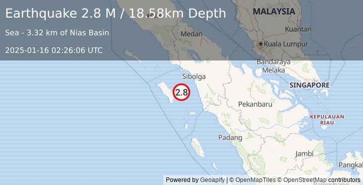 Earthquake Northern Sumatra, Indonesia (2.8 M) (2025-01-16 02:26:06 UTC)