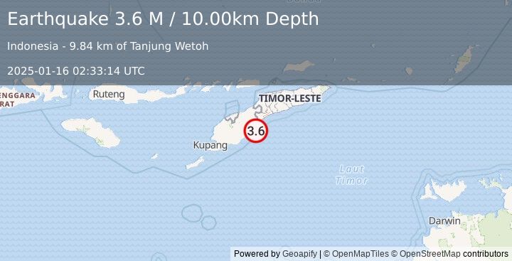 Earthquake Timor Region (3.6 M) (2025-01-16 02:33:14 UTC)