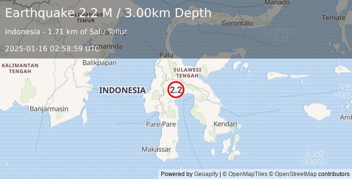 Earthquake Sulawesi, Indonesia (2.2 M) (2025-01-16 02:58:59 UTC)