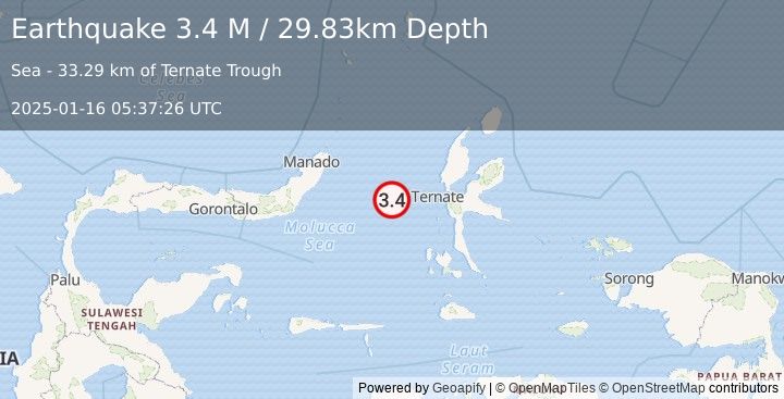 Earthquake Northern Molucca Sea (3.4 M) (2025-01-16 05:37:26 UTC)