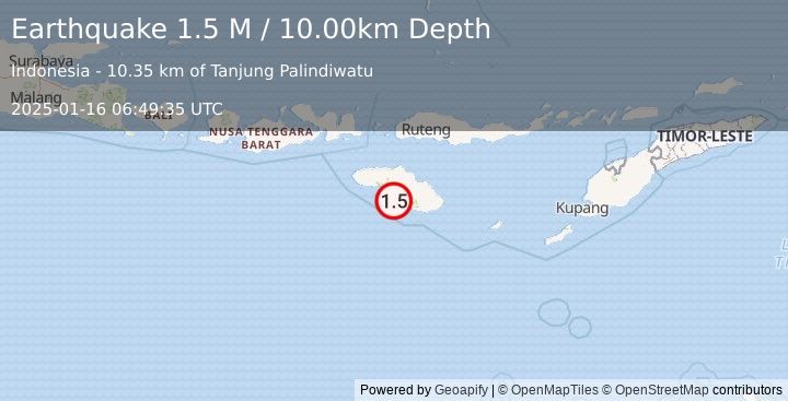 Earthquake Sumba Region, Indonesia (1.5 M) (2025-01-16 06:49:35 UTC)