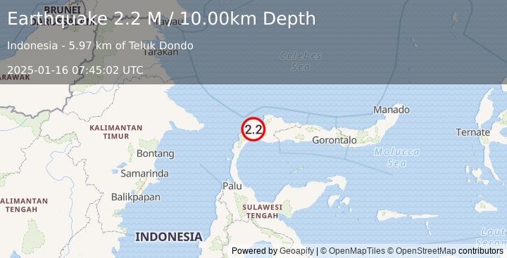 Earthquake Minahassa Peninsula, Sulawesi (2.2 M) (2025-01-16 07:45:02 UTC)