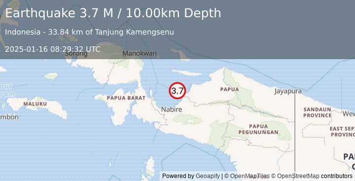 Earthquake West Papua Region, Indonesia (3.7 M) (2025-01-16 08:29:32 UTC)