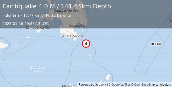 Earthquake Mindanao, Philippines (4.0 M) (2025-01-16 09:56:13 UTC)