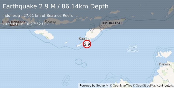 Earthquake Timor Region (2.9 M) (2025-01-16 10:27:52 UTC)