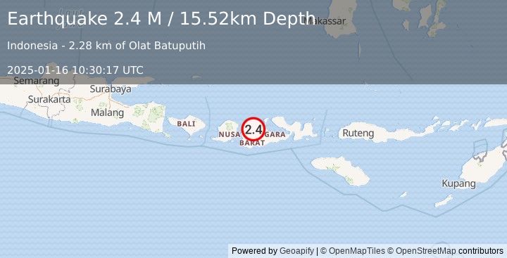 Earthquake Sumba Region, Indonesia (2.1 M) (2025-01-16 10:31:04 UTC)