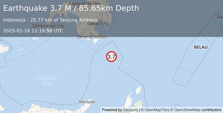 Earthquake Talaud Islands, Indonesia (3.7 M) (2025-01-16 11:16:58 UTC)