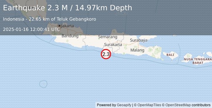 Earthquake Java, Indonesia (2.3 M) (2025-01-16 12:00:41 UTC)