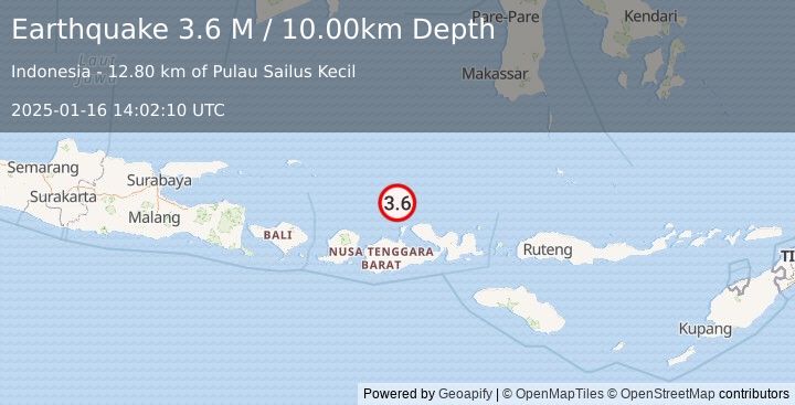 Earthquake Bali Sea (3.6 M) (2025-01-16 14:02:10 UTC)