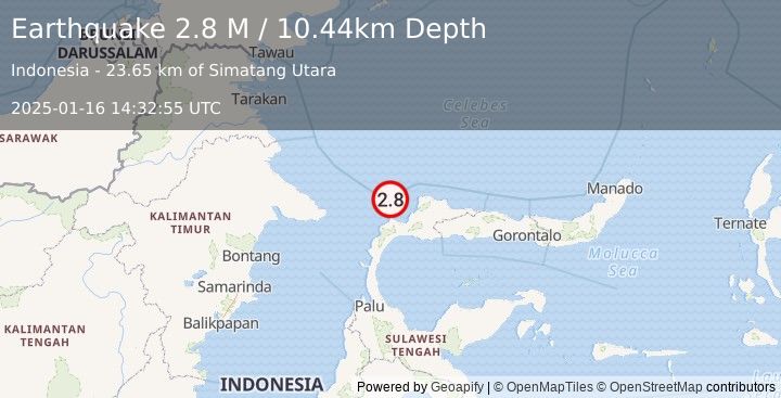 Earthquake Minahassa Peninsula, Sulawesi (2.8 M) (2025-01-16 14:32:55 UTC)