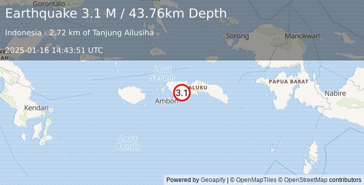 Earthquake Seram, Indonesia (3.1 M) (2025-01-16 14:43:51 UTC)