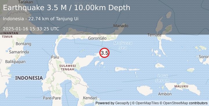 Earthquake Minahassa Peninsula, Sulawesi (3.5 M) (2025-01-16 15:33:25 UTC)