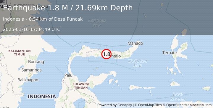 Earthquake Minahassa Peninsula, Sulawesi (1.8 M) (2025-01-16 17:04:49 UTC)