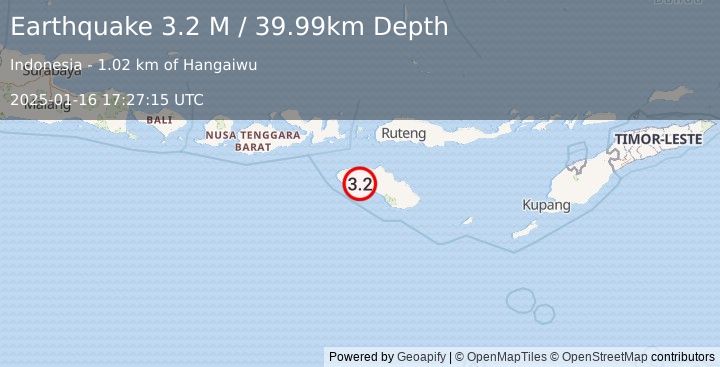 Earthquake Sumba Region, Indonesia (3.2 M) (2025-01-16 17:27:15 UTC)