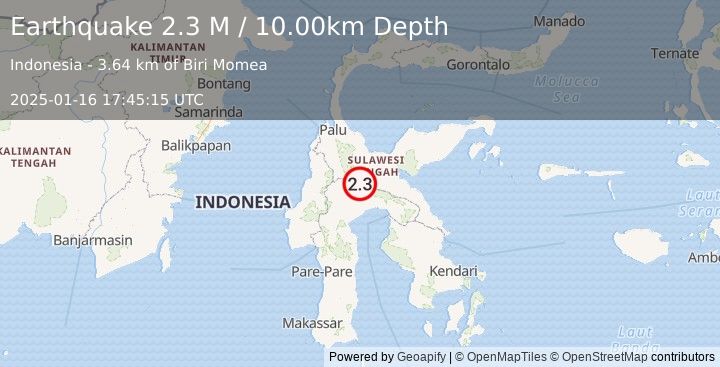 Earthquake Sulawesi, Indonesia (2.3 M) (2025-01-16 17:45:15 UTC)