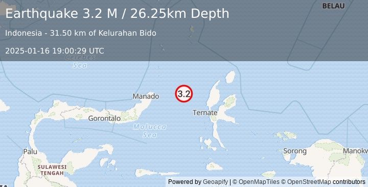 Earthquake Northern Molucca Sea (3.2 M) (2025-01-16 19:00:29 UTC)