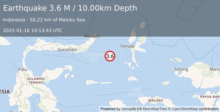 Earthquake Northern Molucca Sea (3.6 M) (2025-01-16 19:13:43 UTC)