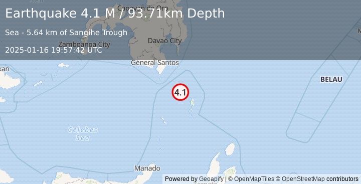 Earthquake Talaud Islands, Indonesia (4.1 M) (2025-01-16 19:57:42 UTC)